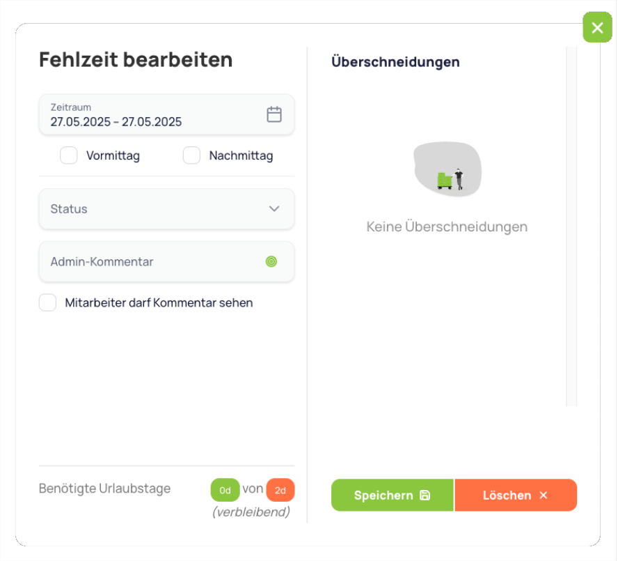 Fehlzeit hinzufügen